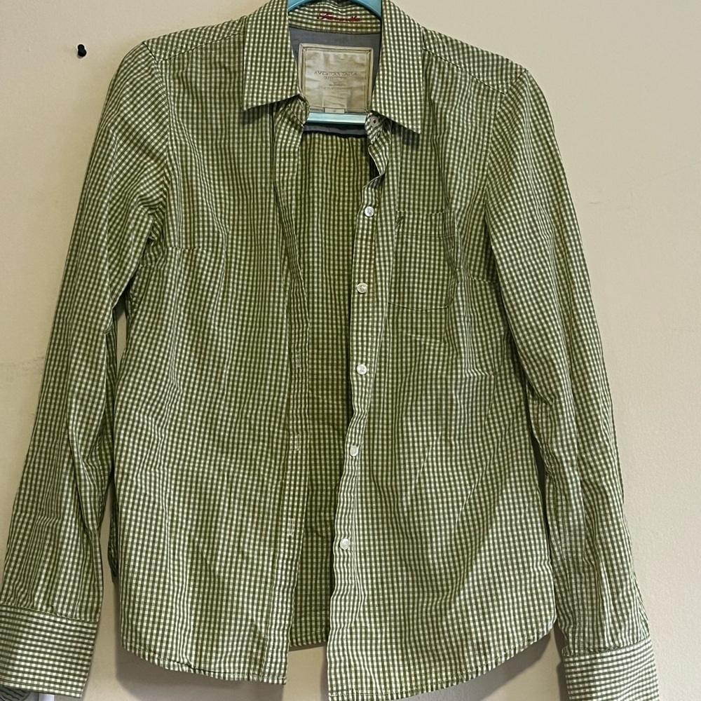 American Eagle Outfitters Olive Checkered Shirt